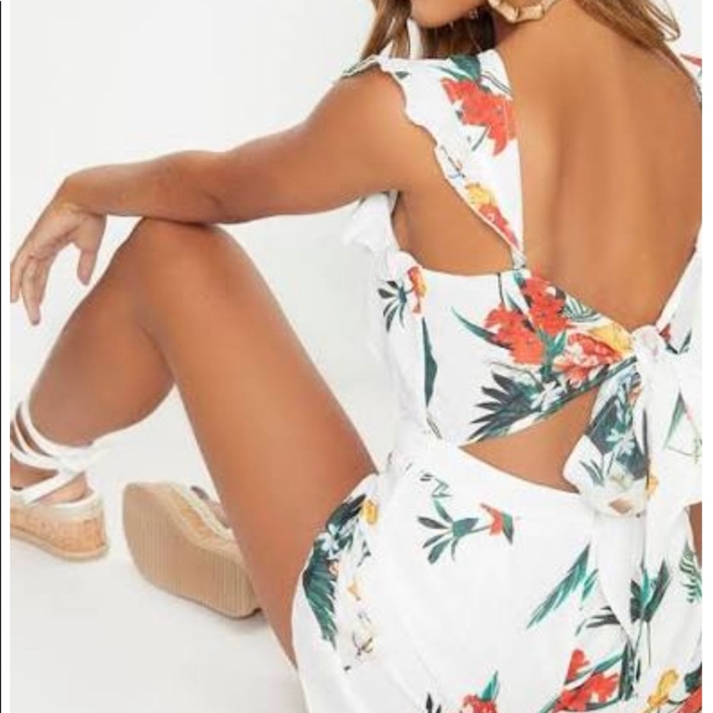 White tropical floral romper